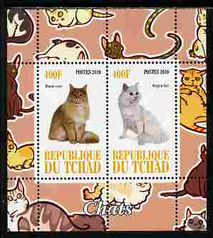 Chad 2010 Cats #4 perf sheetlet containing 2 values unmounted mint, stamps on , stamps on  stamps on cats