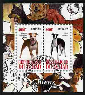 Chad 2010 Dogs #2 perf sheetlet containing 2 values fine cto used, stamps on dogs