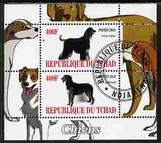 Chad 2010 Dogs #3 perf sheetlet containing 2 values fine cto used, stamps on , stamps on  stamps on dogs