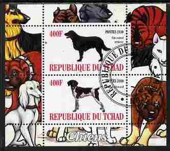 Chad 2010 Dogs #4 perf sheetlet containing 2 values fine cto used, stamps on , stamps on  stamps on dogs