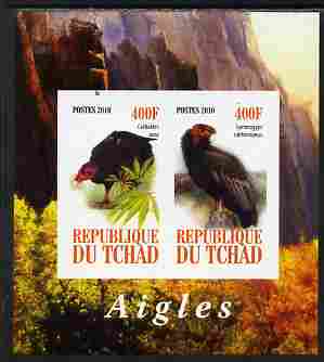 Chad 2010 Birds of Prey #1 imperf sheetlet containing 2 values unmounted mint, stamps on , stamps on  stamps on birds, stamps on  stamps on birds of prey