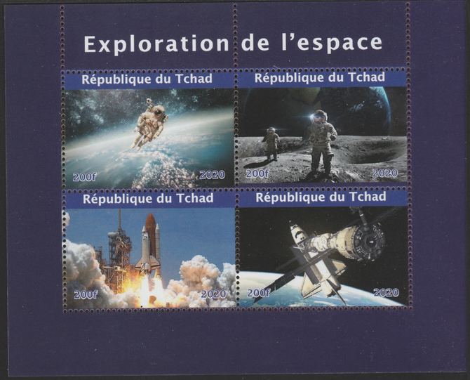 Chad 2020 Space Exploration perf sheetlet containing 4 values unmounted mint, stamps on , stamps on  stamps on space