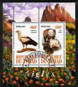 Chad 2010 Birds of Prey #2 perf sheetlet containing 2 values fine cto used, stamps on birds, stamps on birds of prey