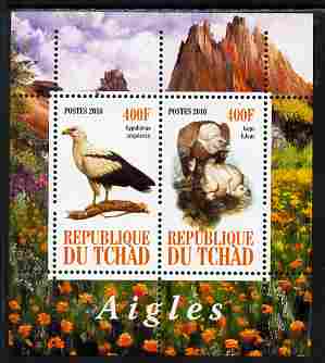 Chad 2010 Birds of Prey #2 perf sheetlet containing 2 values unmounted mint, stamps on , stamps on  stamps on birds, stamps on  stamps on birds of prey