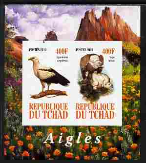 Chad 2010 Birds of Prey #2 imperf sheetlet containing 2 values unmounted mint, stamps on birds, stamps on birds of prey