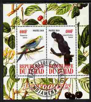 Chad 2010 Parrots #2 perf sheetlet containing 2 values fine cto used, stamps on , stamps on  stamps on birds, stamps on  stamps on parrots