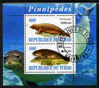 Chad 2010 Seals #1 perf sheetlet containing 2 values fine cto used, stamps on animals, stamps on marine life, stamps on seals
