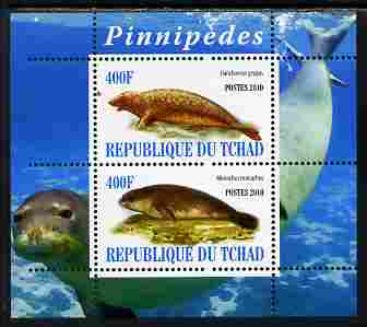 Chad 2010 Seals #1 perf sheetlet containing 2 values unmounted mint, stamps on animals, stamps on marine life, stamps on seals