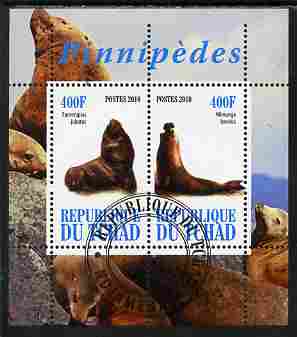 Chad 2010 Seals #2 perf sheetlet containing 2 values fine cto used, stamps on animals, stamps on marine life, stamps on seals