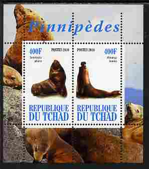 Chad 2010 Seals #2 perf sheetlet containing 2 values unmounted mint, stamps on , stamps on  stamps on animals, stamps on  stamps on marine life, stamps on  stamps on seals