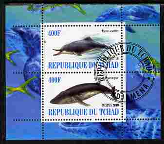 Chad 2010 Whales & Dolphins perf sheetlet containing 2 values fine cto used, stamps on , stamps on  stamps on animals, stamps on  stamps on marine life, stamps on  stamps on whales, stamps on  stamps on dolphins