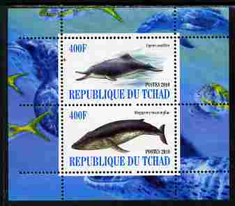 Chad 2010 Whales & Dolphins perf sheetlet containing 2 values unmounted mint, stamps on , stamps on  stamps on animals, stamps on  stamps on marine life, stamps on  stamps on whales, stamps on  stamps on dolphins