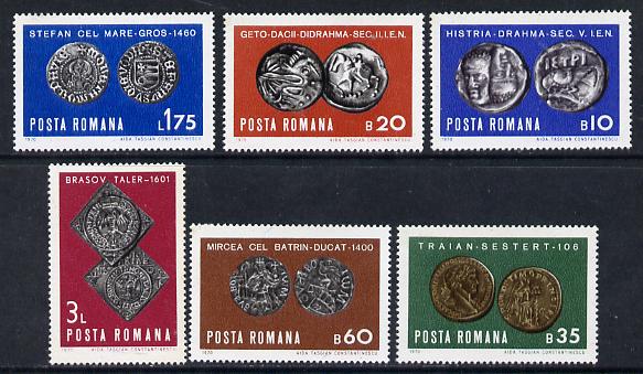 Rumania 1970 Ancient Coins set of 6 unmounted mint, SG 3725-30, Mi 2850-55, stamps on coins, stamps on finance, stamps on economics