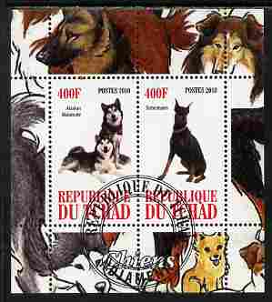 Chad 2010 Dogs #5 perf sheetlet containing 2 values fine cto used, stamps on dogs