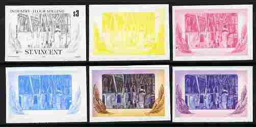 St Vincent 1985 Flour Milling $3 the set of 6 imperf progressive proofs comprising the 4 individual colours plus 2 and 3-colour composites as SG 931 unmounted mint, stamps on food, stamps on industry