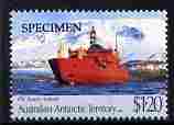 Australian Antarctic Territory 1991 RSV Aurora Australis $1.20 overprinted SPECIMEN unmounted mint SG 89s, stamps on ships, stamps on 