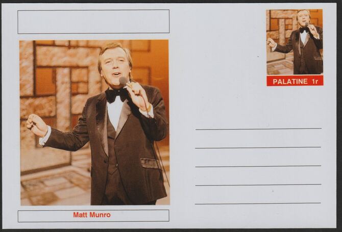 Palatine (Fantasy) Personalities - Matt Munro postal stationery card unused and fine, stamps on personalities, stamps on music, stamps on 