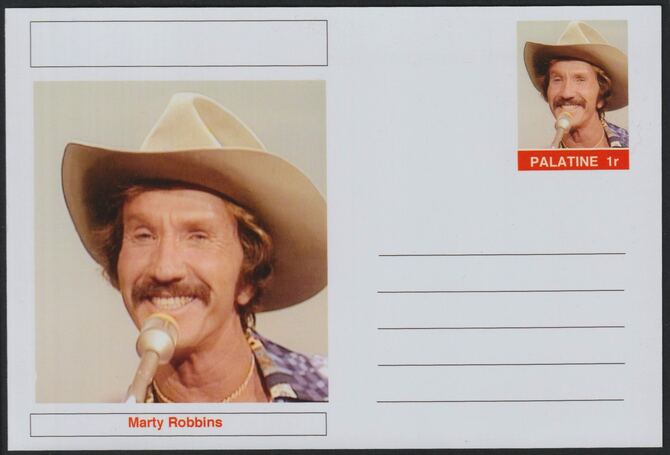 Palatine (Fantasy) Personalities - Marty Robbins postal stationery card unused and fine, stamps on , stamps on  stamps on personalities, stamps on  stamps on music, stamps on  stamps on 