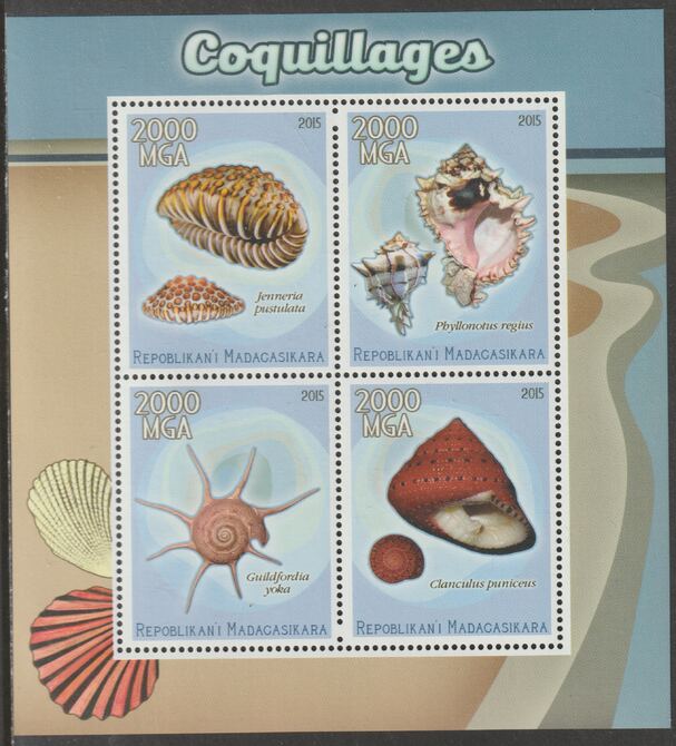 Madagascar 2015 Shells perf sheet containing 4 values unmounted mint, stamps on marine life, stamps on shells