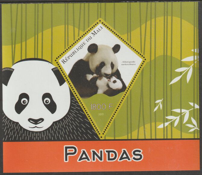 Mali 2015 Pandas perf deluxe sheet containing one diamond shaped value unmounted mint, stamps on shaped, stamps on animals, stamps on pandas