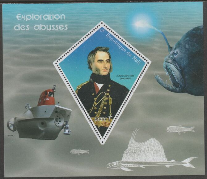 Mali 2019 Exploration of the Deep perf deluxe sheet containing one diamond shaped value unmounted mint, stamps on , stamps on  stamps on shaped, stamps on  stamps on marine life, stamps on  stamps on submarines, stamps on  stamps on ships