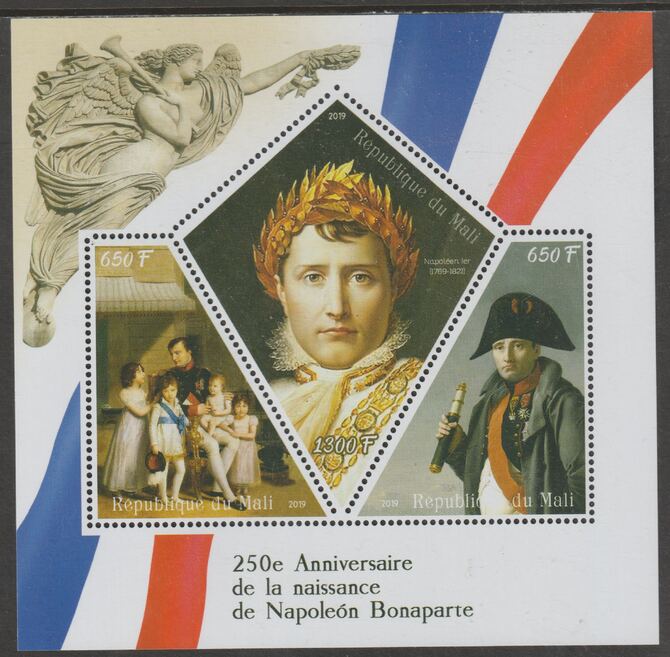 Mali 2019 Napoleon 250th Birth Anniversary perf sheet containing three shaped values unmounted mint, stamps on , stamps on  stamps on shaped, stamps on  stamps on personalities, stamps on  stamps on napoleon