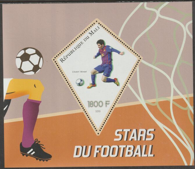 Mali 2015 Football Stars perf deluxe sheet containing one diamond shaped value unmounted mint, stamps on , stamps on  stamps on shaped, stamps on  stamps on personalities, stamps on  stamps on football