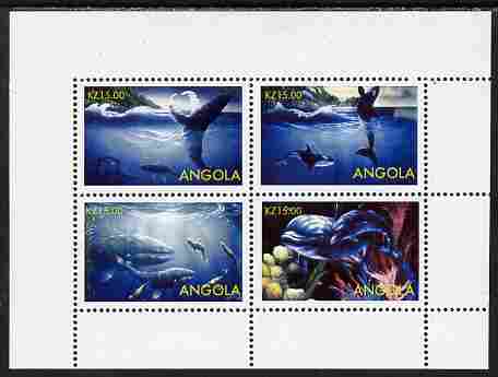 Angola 2004 Whales perf sheetlet containing 4 values unmounted mint. Note this item is privately produced and is offered purely on its thematic appeal , stamps on , stamps on  stamps on animals, stamps on  stamps on marine-life, stamps on  stamps on whales