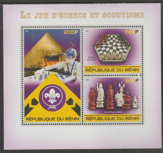 Benin 2015 Chess & Scouts perf sheet containing three values unmounted mint, stamps on , stamps on  stamps on chess, stamps on  stamps on scouts