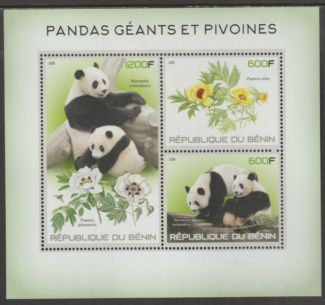 Benin 2015 Pandas perf sheet containing three values unmounted mint, stamps on animals, stamps on pandas, stamps on bears