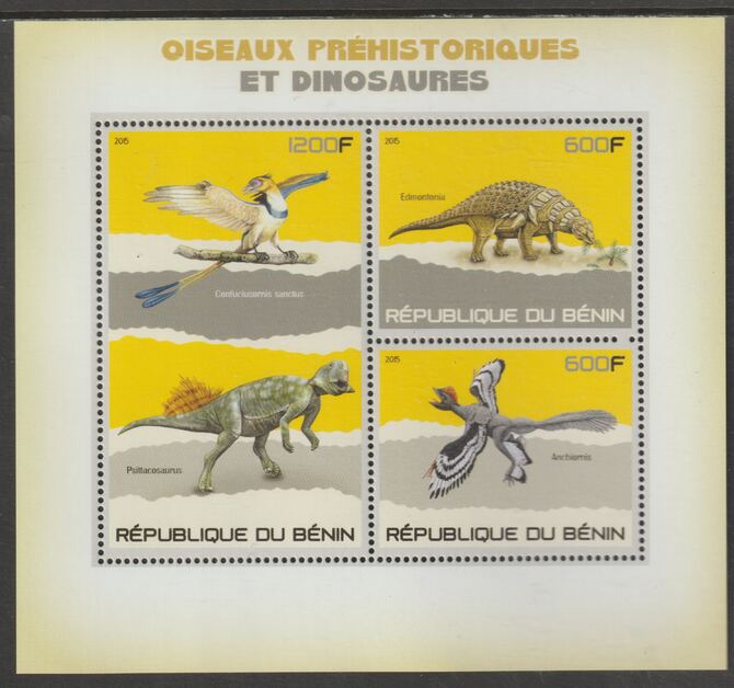 Benin 2015 Dinosaurs perf sheet containing three values unmounted mint, stamps on dinosaurs, stamps on turtles