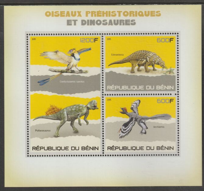 Benin 2015 Dinosaurs perf sheet containing three values unmounted mint, stamps on , stamps on  stamps on dinosaurs, stamps on  stamps on turtles