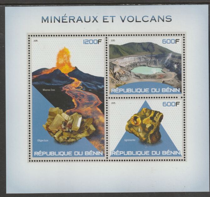 Benin 2015 Minerals & Volcanoes perf sheet containing three values unmounted mint, stamps on minerals, stamps on volcanoes