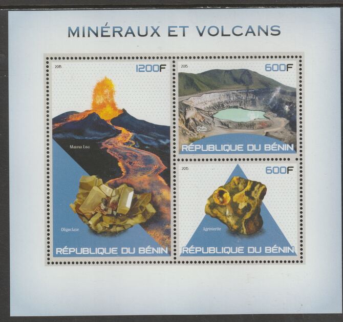 Benin 2015 Minerals & Volcanoes perf sheet containing three values unmounted mint, stamps on , stamps on  stamps on minerals, stamps on  stamps on volcanoes