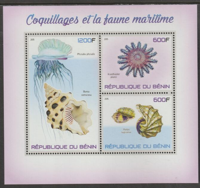 Benin 2015 Shells perf sheet containing three values unmounted mint, stamps on marine life, stamps on shells