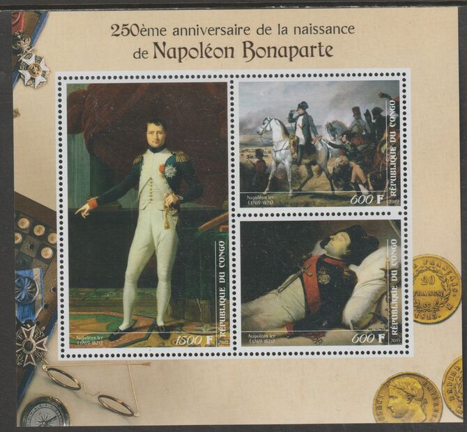 Madagascar 2019 Napoleon 250th Birth Anniversary perf sheet containing three values unmounted mint, stamps on , stamps on  stamps on personalities, stamps on  stamps on napoleon, stamps on  stamps on battles