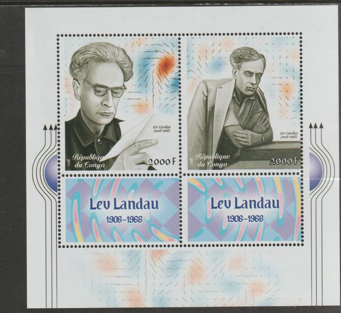 Congo 2018 Lev Landau perf sheet containing two values plus two labels unmounted mint, stamps on , stamps on  stamps on personalities, stamps on  stamps on physics