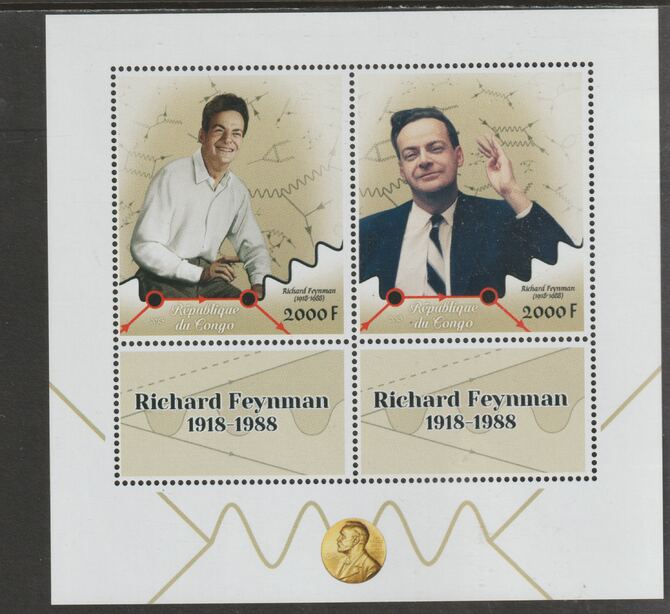 Congo 2018 Richard Feynman perf sheet containing two values plus two labels unmounted mint, stamps on personalities, stamps on physics