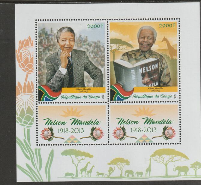 Congo 2018 Nelson Mandela Birth Centenary perf sheet containing two values plus two labels unmounted mint, stamps on , stamps on  stamps on personalities, stamps on  stamps on mandela