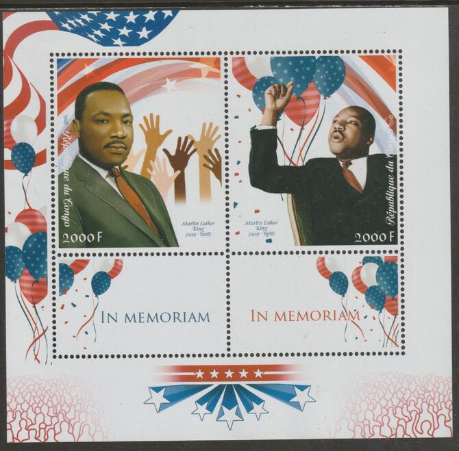 Congo 2018 Martin Luther King perf sheet containing two values plus two labels unmounted mint, stamps on , stamps on  stamps on personalities, stamps on  stamps on king, stamps on  stamps on civil rights