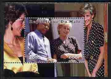 Mali 2010 Princess Diana #2 individual perf deluxe sheetlet (Stamp shows Diana with Nelson Mandela) unmounted mint. Note this item is privately produced and is offered pu..., stamps on personalities, stamps on royalty, stamps on diana, stamps on mandela, stamps on nobel, stamps on peace, stamps on racism, stamps on human rights