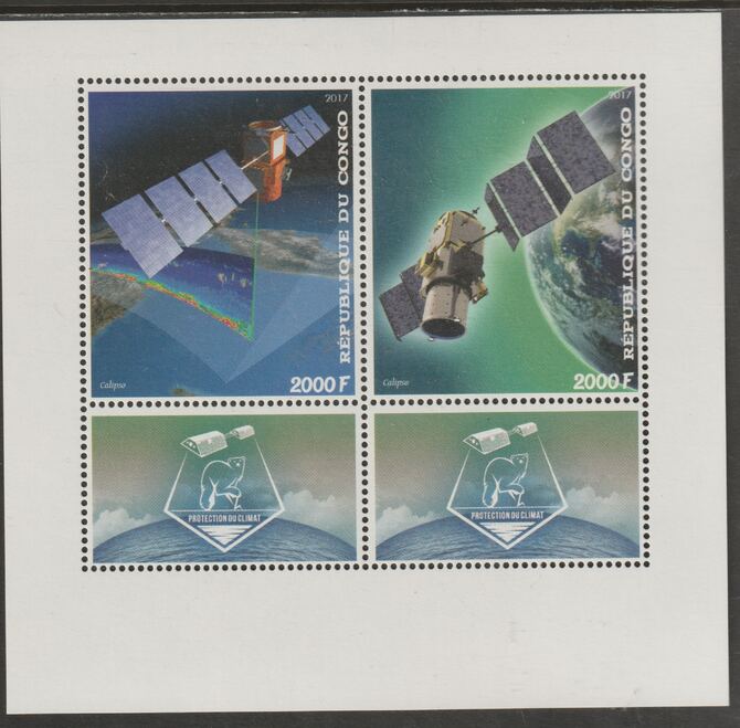 Congo 2017 Calipso Space Mission perf sheet containing two values plus two labels unmounted mint, stamps on , stamps on  stamps on space, stamps on  stamps on calipso