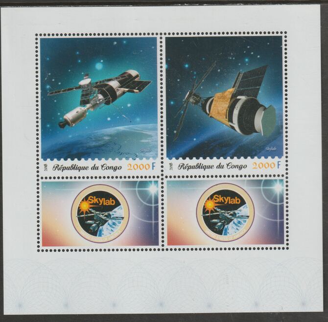 Congo 2018 Space - Skylab perf sheet containing two values plus two labels unmounted mint, stamps on space, stamps on skylab