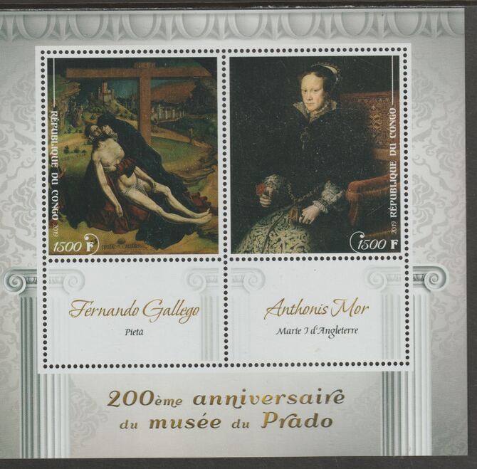 Congo 2019 Prado Museum#2 - 200th Anniversary perf sheet containing two values plus two labels unmounted mint, stamps on , stamps on  stamps on arts, stamps on  stamps on prado