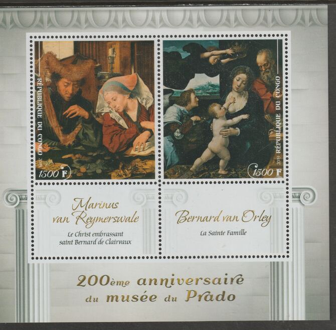 Congo 2019 Prado Museum#3 - 200th Anniversary perf sheet containing two values plus two labels unmounted mint, stamps on arts, stamps on prado