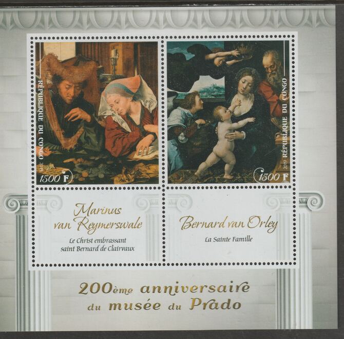 Congo 2019 Prado Museum#3 - 200th Anniversary perf sheet containing two values plus two labels unmounted mint, stamps on , stamps on  stamps on arts, stamps on  stamps on prado