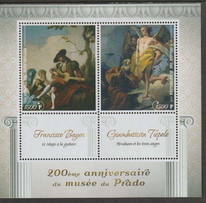 Congo 2019 Prado Museum#5 - 200th Anniversary perf sheet containing two values plus two labels unmounted mint, stamps on , stamps on  stamps on arts, stamps on  stamps on prado