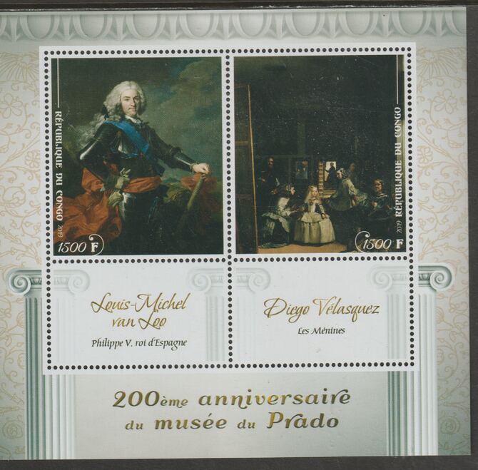 Congo 2019 Prado Museum#9 - 200th Anniversary perf sheet containing two values plus two labels unmounted mint, stamps on , stamps on  stamps on arts, stamps on  stamps on prado