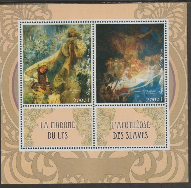 Congo 2018 Paintings #1 perf sheet containing two values plus two labels unmounted mint, stamps on , stamps on  stamps on arts, stamps on  stamps on 
