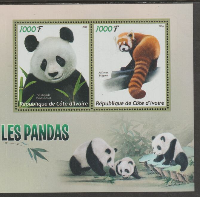 Ivory Coast 2016 Pandas perf sheet containing two values unmounted mint, stamps on , stamps on  stamps on pandas, stamps on  stamps on animals, stamps on  stamps on bears